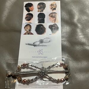 Lila Rose Silver Flexi Clip with Gold and Rose-Bead Accents